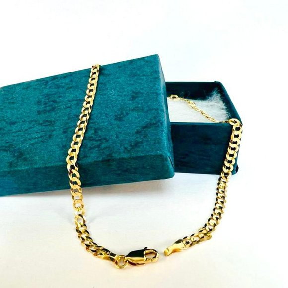 14K Yellow Gold Cuban Link Chain Anklet Bracelet 10" foot Bracelet for Womens - Picture 6 of 10